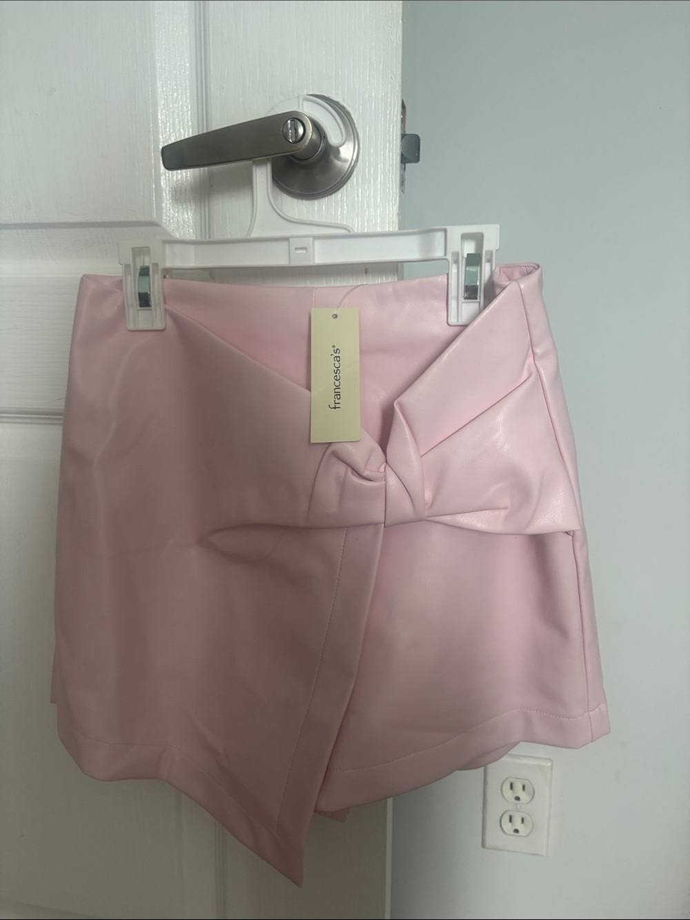 Francesca's Collections Blush Pink Faux Leather Tie-Front Skort